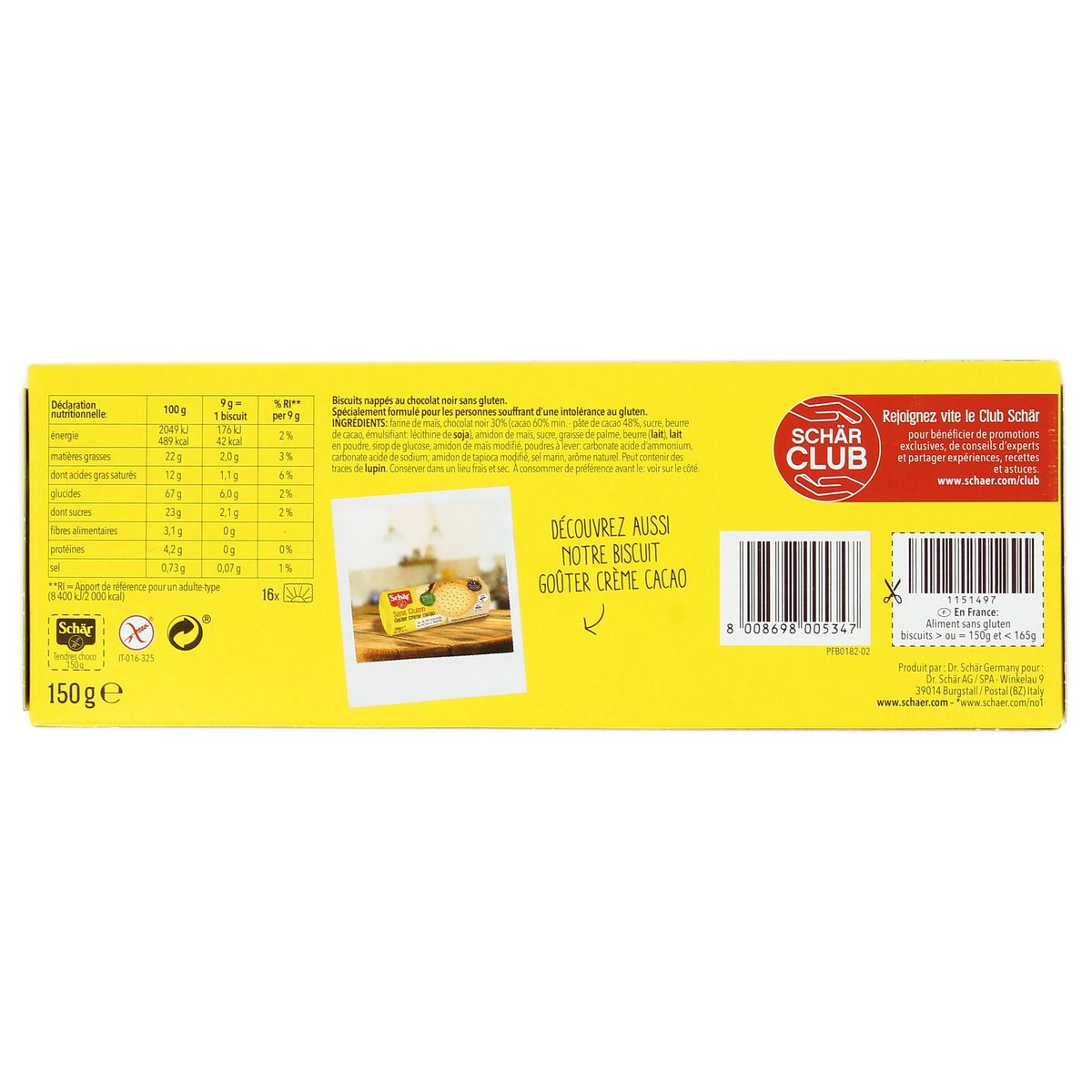 8008698005347 - Schär - Biscuits nappés au chocolat sans gluten
