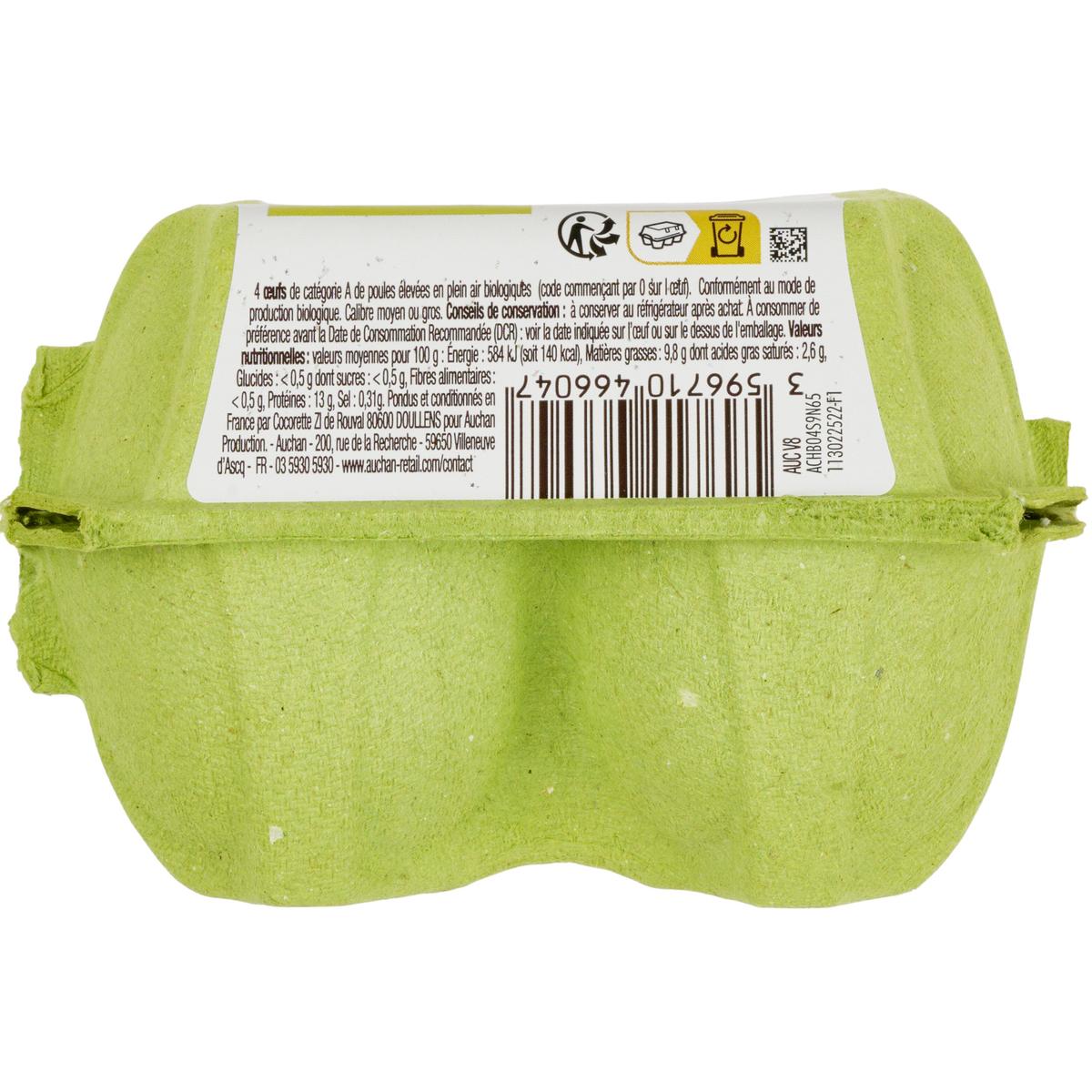 3596710466047 - Auchan Solidaires Bio - Oeufs de poules Bio élevées en plein air