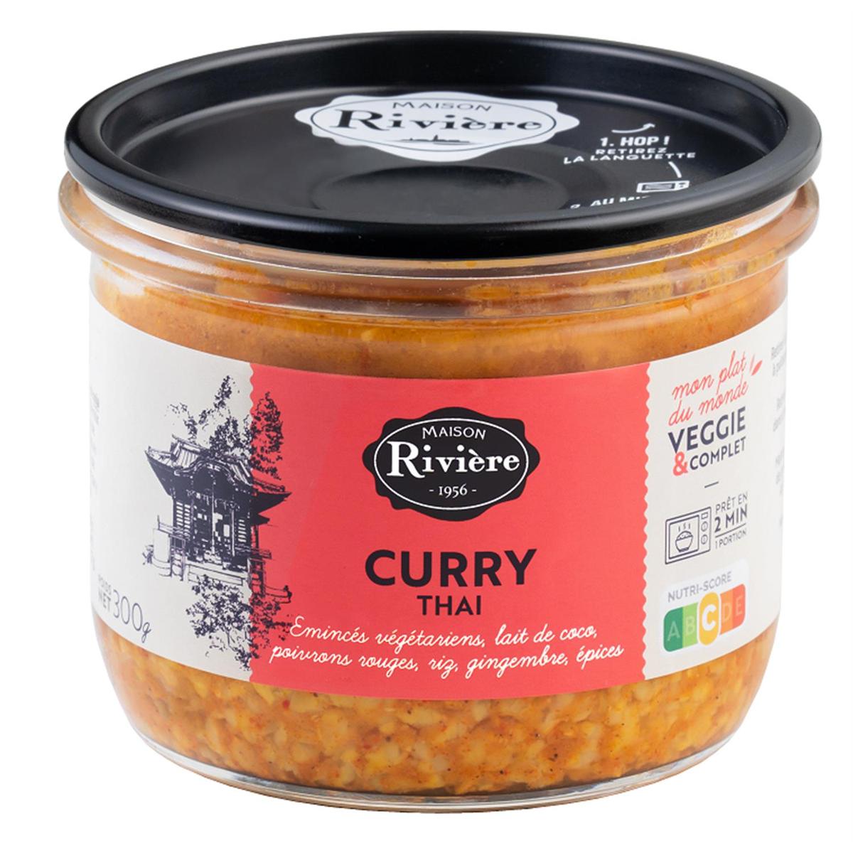 3375644009847 - Maison Rivière - Curry Thaï- Emincés végétariens, Lait de coco, Poivrons rouges, Riz, Gingembre, Epices