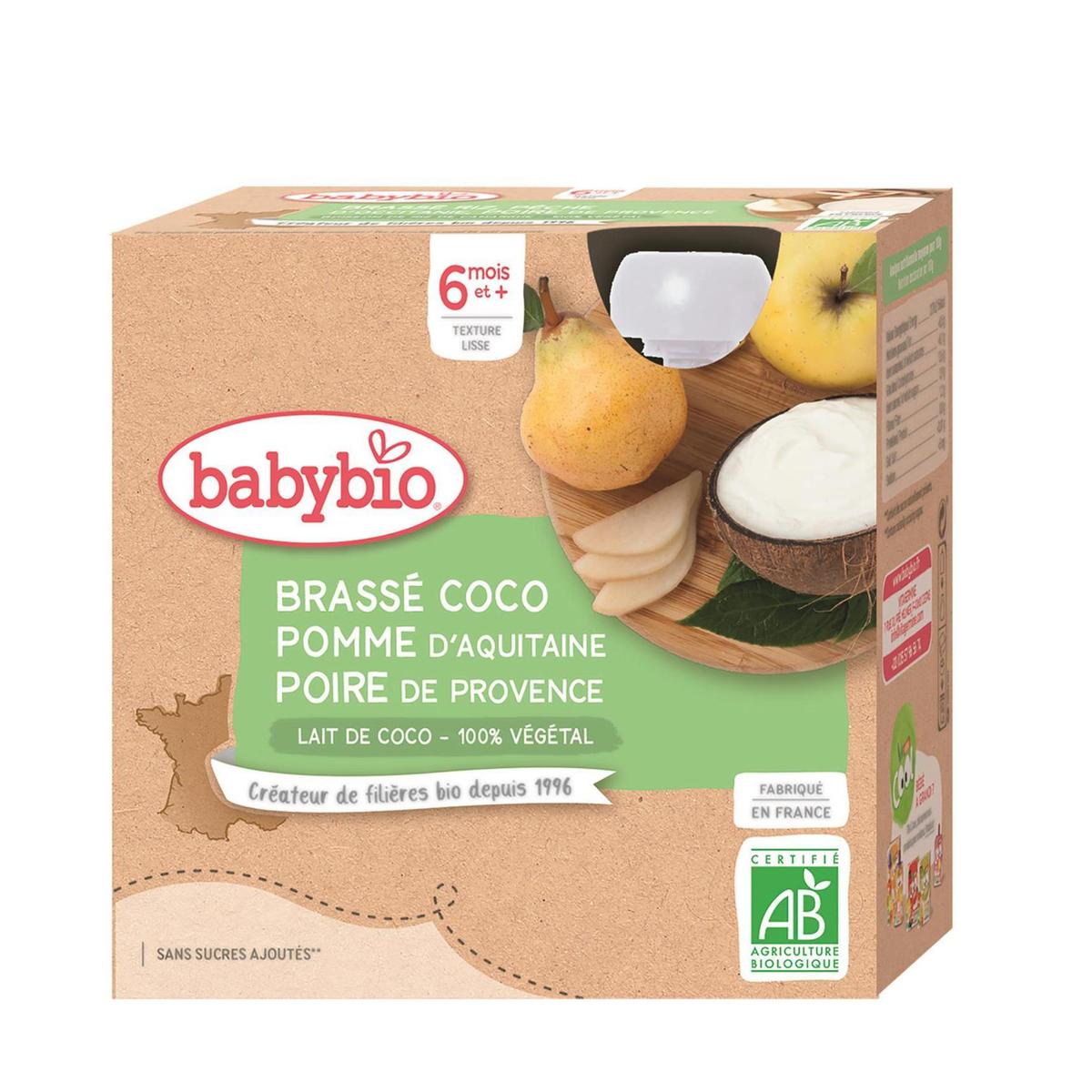 3288131540948 - Babybio - Brassé Végétal Lait de Coco, Pomme, Poire Bio Gourde Bébé Dès 6 mois