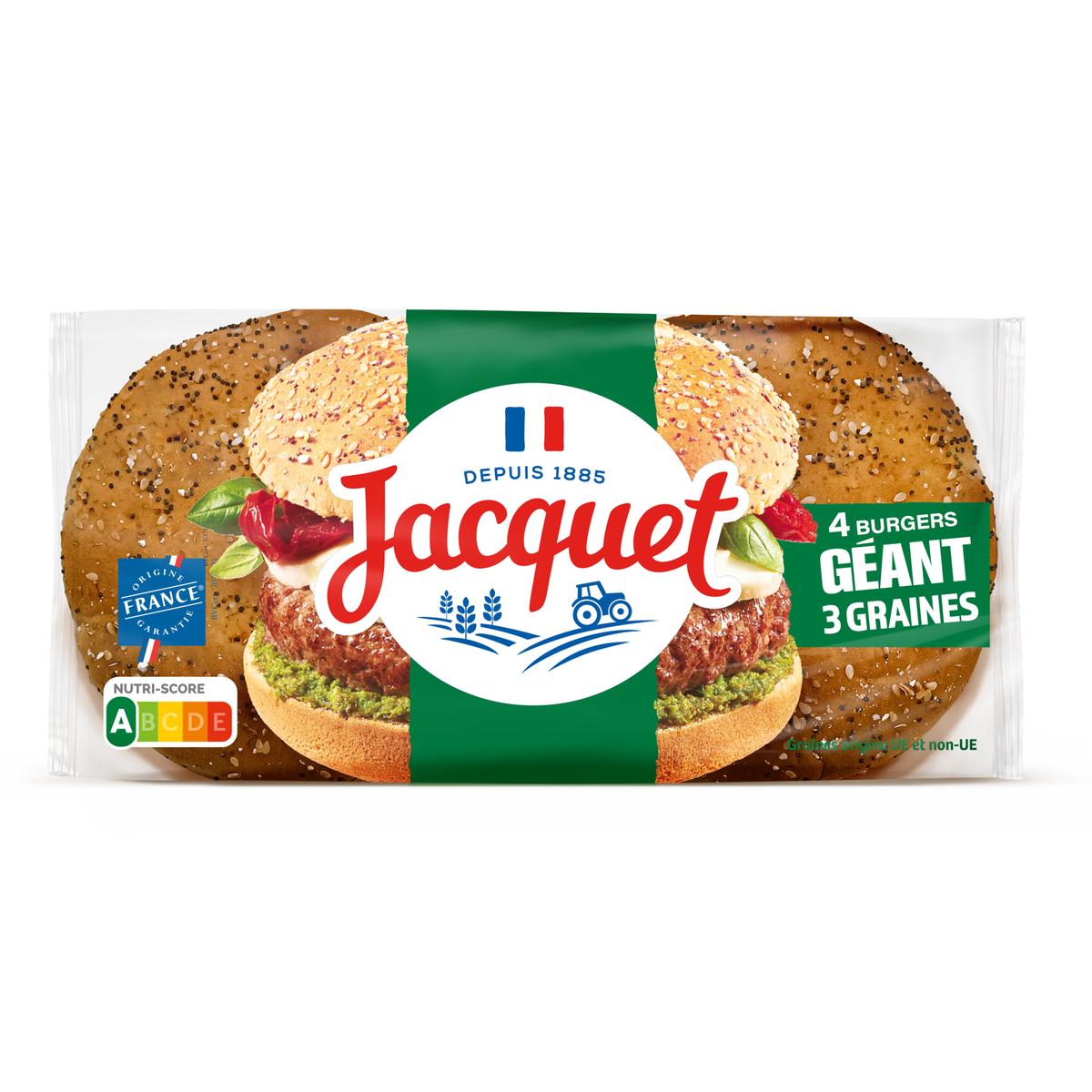 3029330801948 - Jacquet - Pain Burger Géant 3 Graines