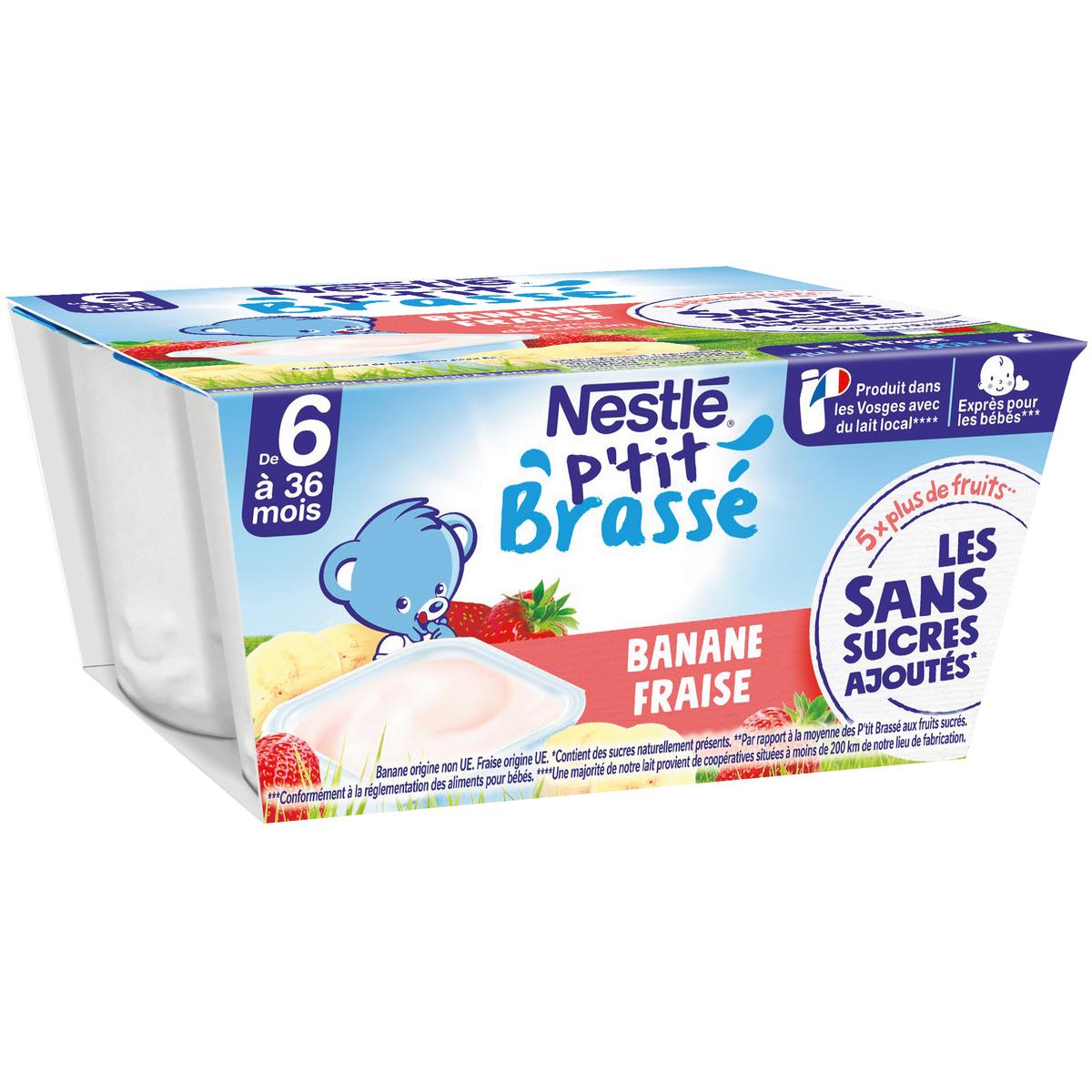 7613287937148 - Nestlé - P'tit Brassé - Dessert Lacté Banane Fraise Coupelle Bébé Dès 6 Mois