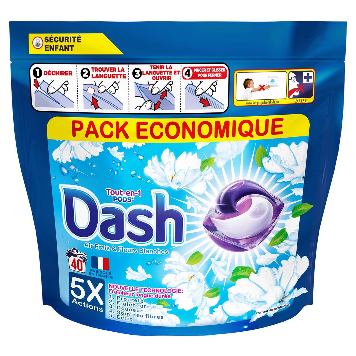 Achat Dash Lessive Capsule Tout-En-1 Pods Ambre & Orchidee, 19 capsules