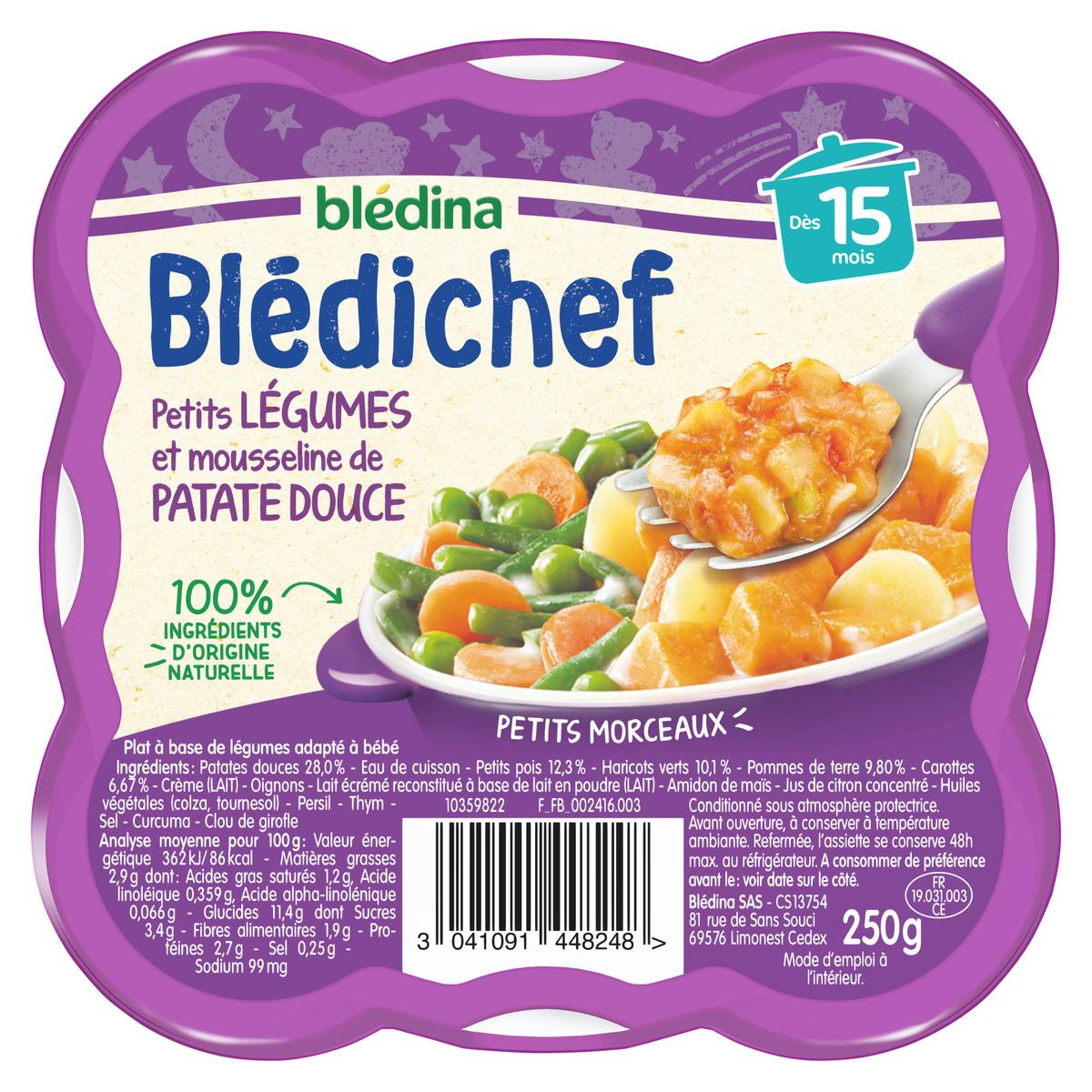 Blédina - Blédi'chef Petits Légumes et Mousseline de Patate Douce Assiette Bébé  Dès 15 mois