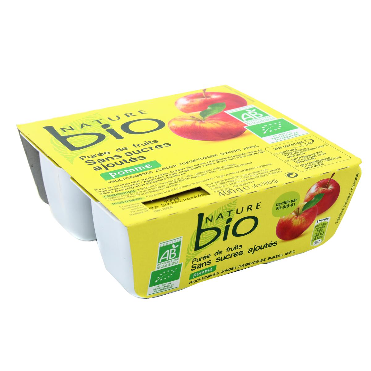 Acheter Nature Bio Purée de pomme bio sans sucres ajoutés, 4x100g