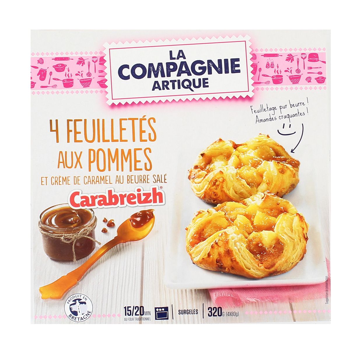 La Compagnie Artique 4 Feuilletes Aux Pommes Et Creme De Caramel Au Beurre Sale Carabreizh 4x80g