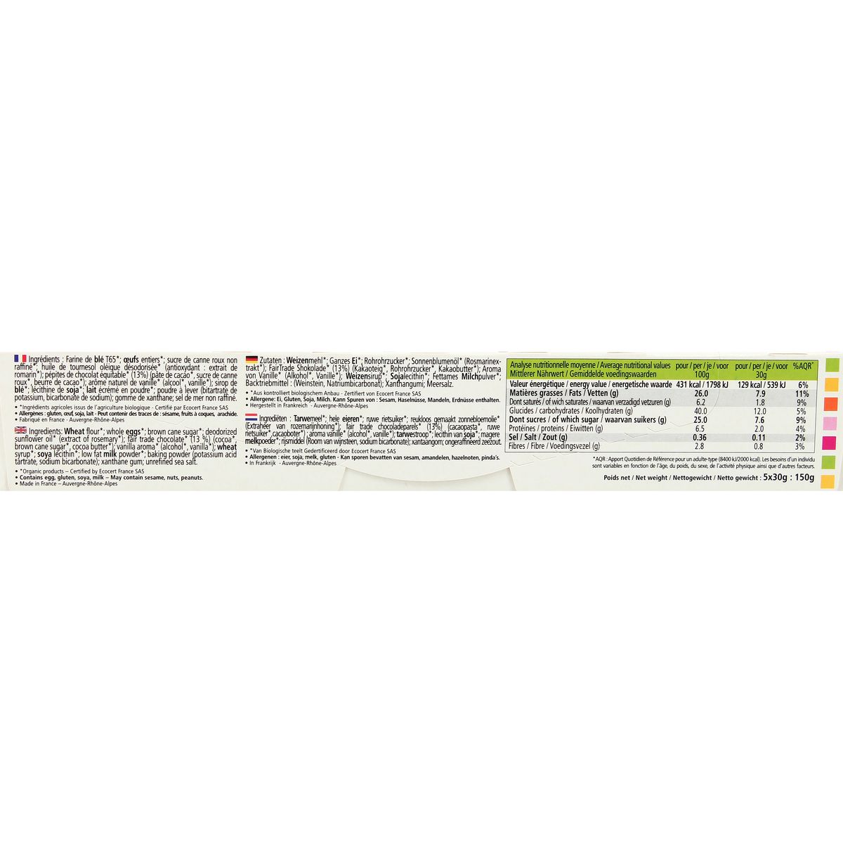 3423720002449 - Bio Soleil - Keeny, Moelleux bio pépites de chocolat équitable