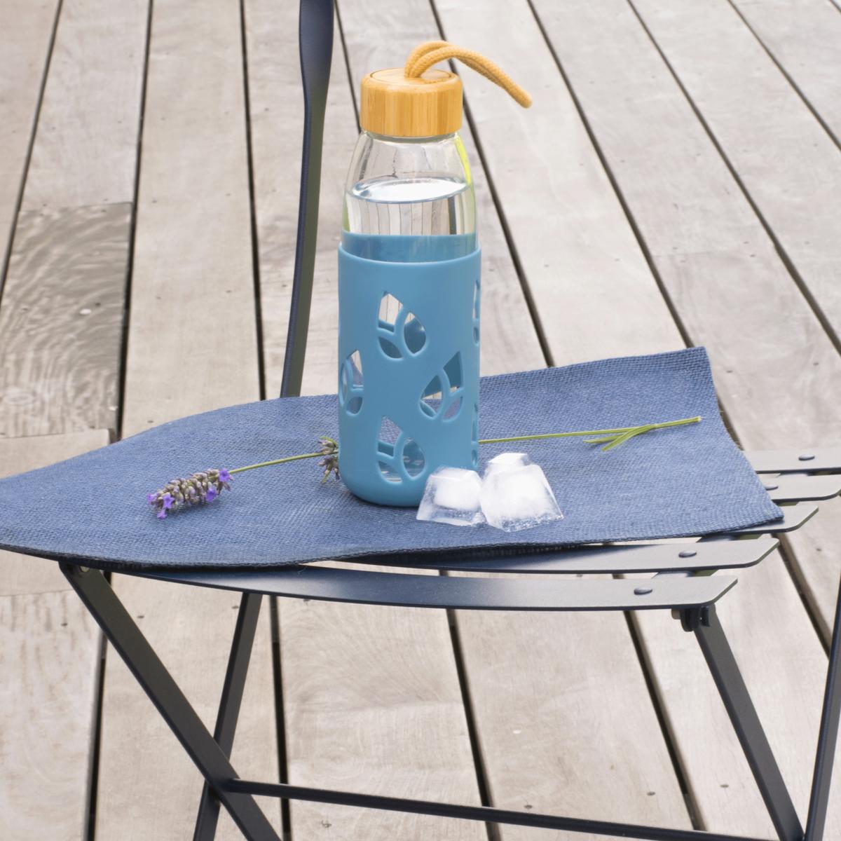 3760132814049 - Pebbly - Bouteille verre et silicone Bleu