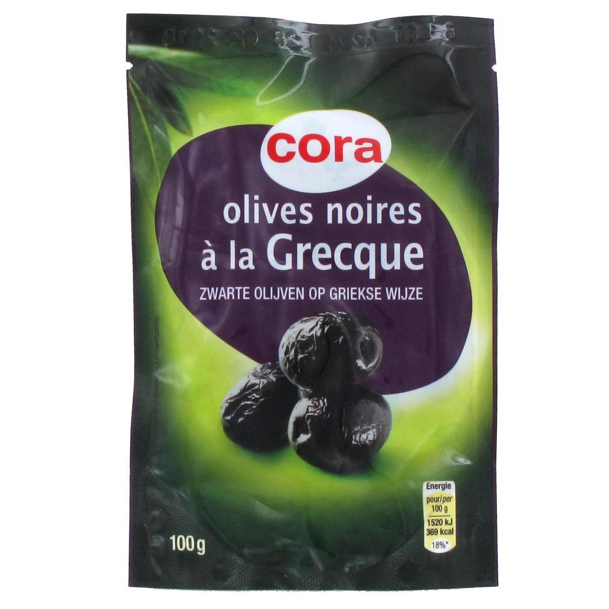 Livraison à domicile Cora Olives Noires à la Grecque, 100g