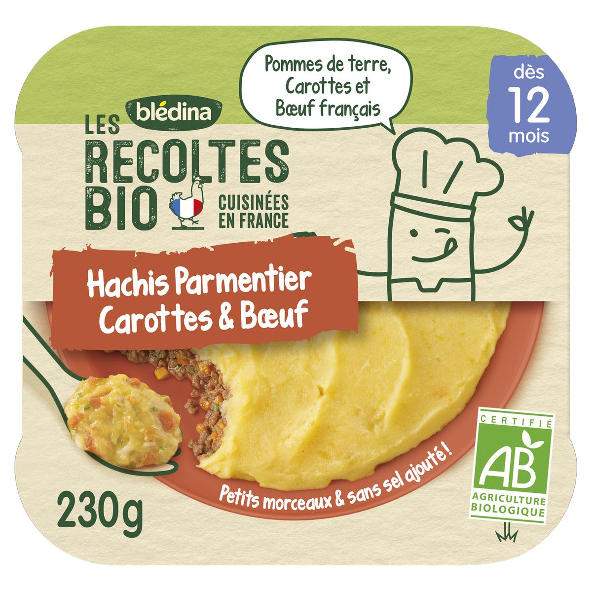 3041091900050 - Blédina - Les Récoltes Bio - Hachis Parmentier, Carottes et Boeuf Bio Assiette Bébé dès 12 mois