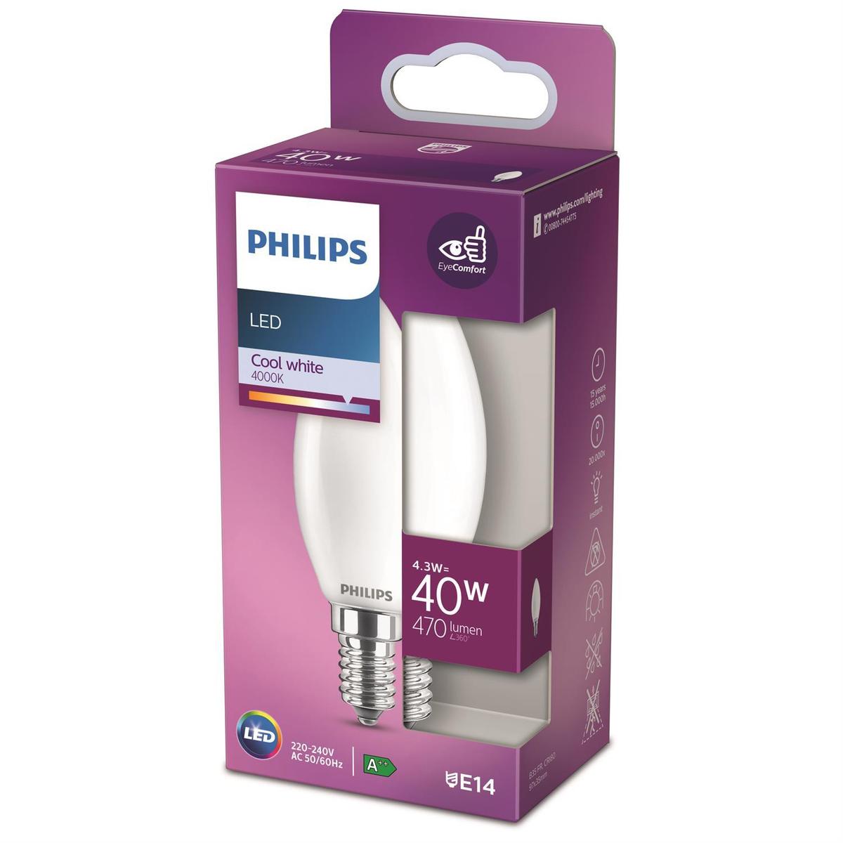 Achat Vente Philips Ampoule Led E14 Flamme Blanc Froid Dépolie 40 W