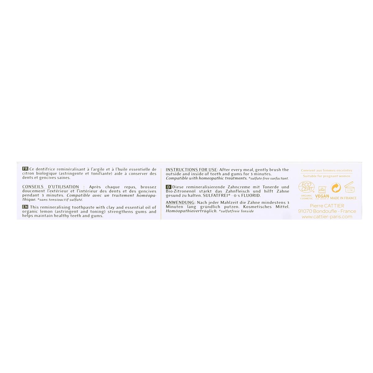 3283950040051 - Cattier - Dentifrice en tube Citron Cosmébio