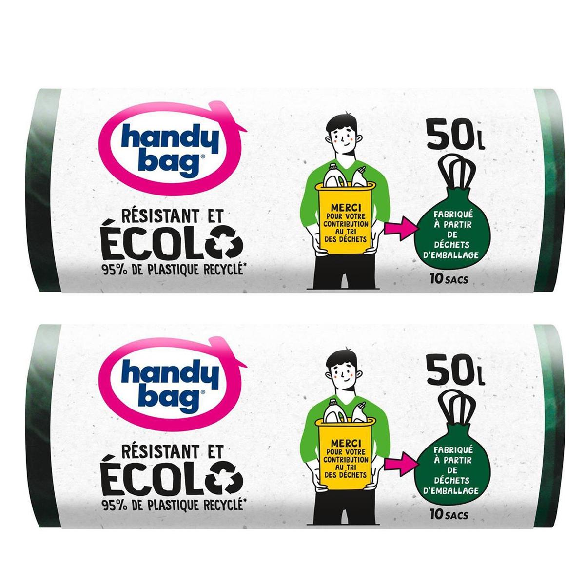 Promotion Handy Bag Sac Poubelle Recyclé poignée 50L, Lot de 2x10