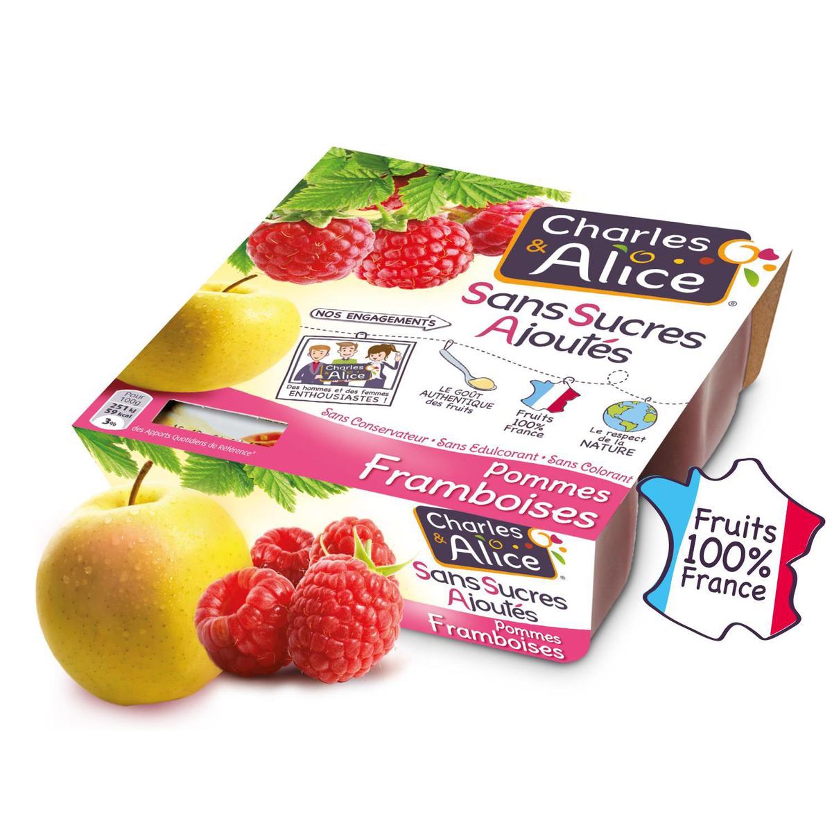 Acheter Charles et Alice Pomme framboise sans sucre ajouté, 4x100g
