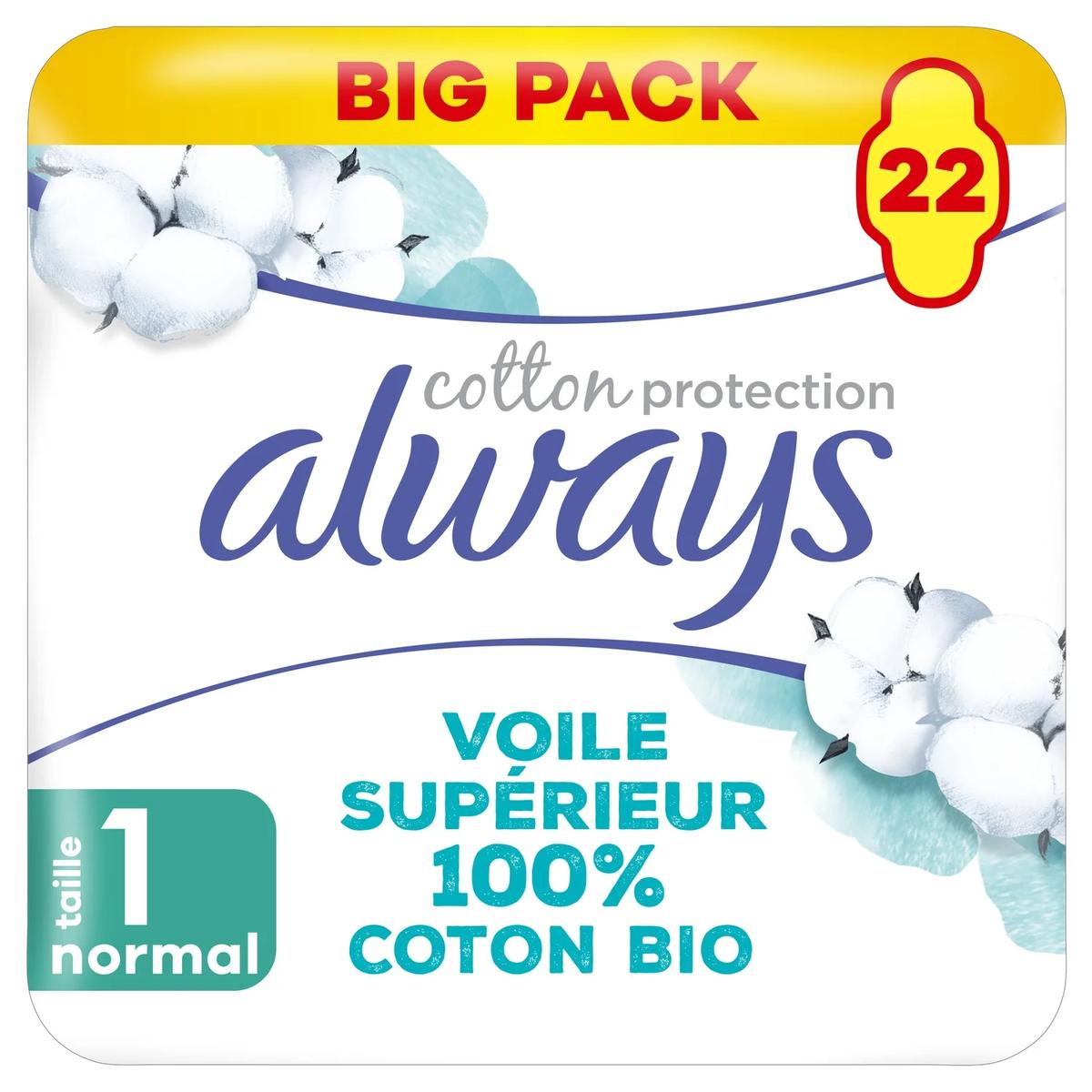 8006540707951 - Always - Serviettes Hygiéniques avec Ailettes Normal Taille 1 100% Coton Bio