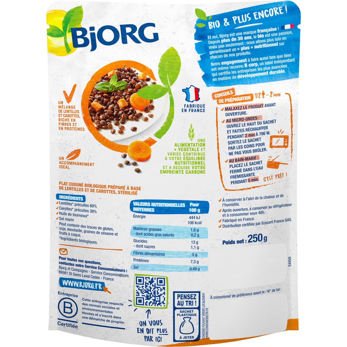 BJORG - Plat Cuisiné Lentilles Légumes et Tofu Fumé - Plat Préparé Bio -  Doypack Micro-ondable 250 g : : Epicerie