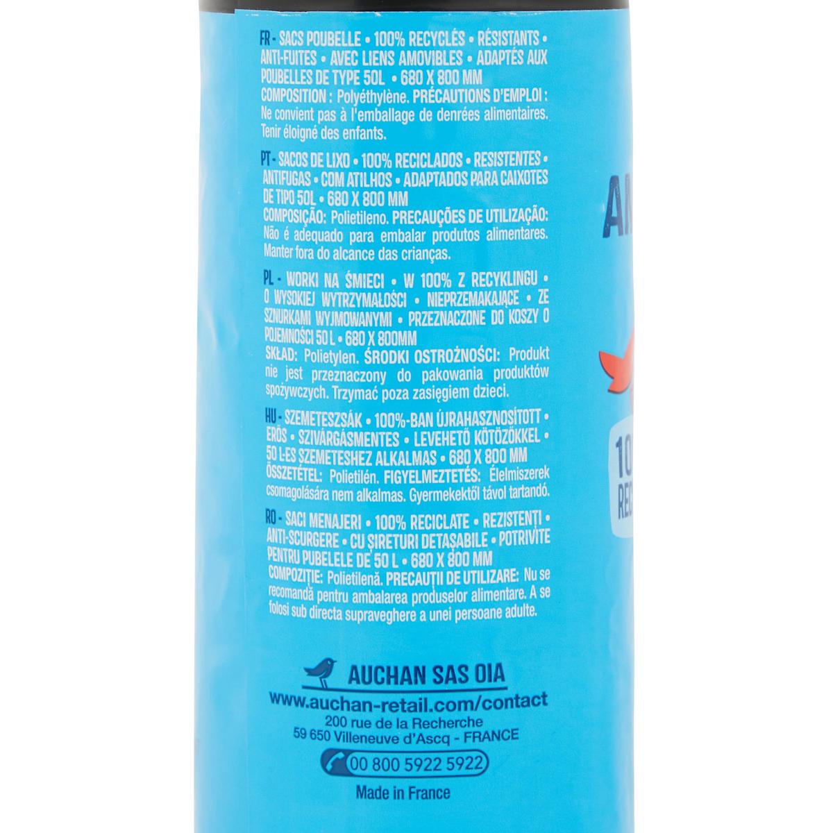 3596710528851 - Auchan - Sacs poubelle à liens amovibles 50L
