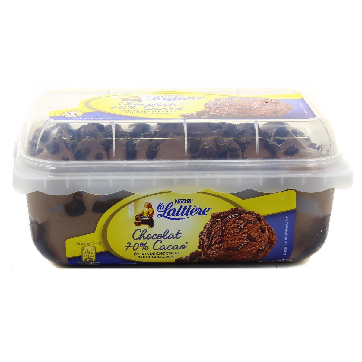 3274664109851 - La laitière - Crème glacée Chocolat, Eclats de chocolat et sauce chocolat 750ml