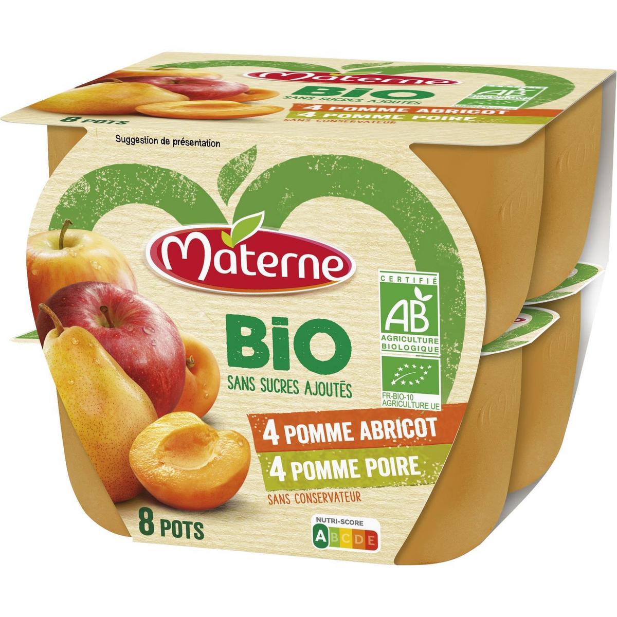Achat Materne Purée pomme poire, pomme abricot sans sucres ajoutés Bio