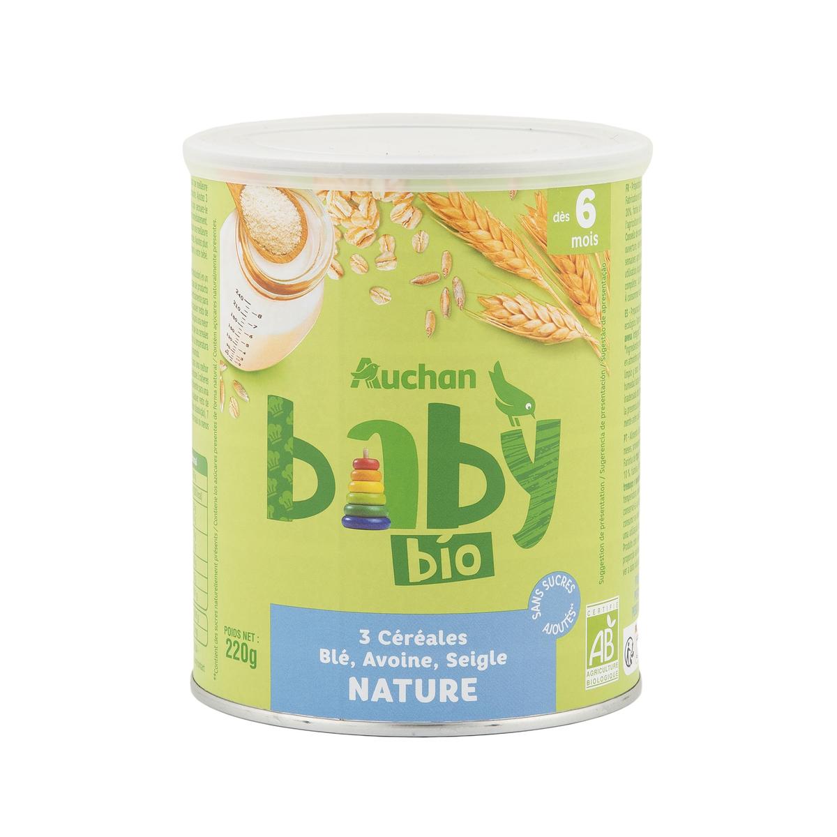 3596710532452 - Auchan Baby Bio - 3 céréales en poudre blé avoine seigle nature Bio Bébé dès 6 mois