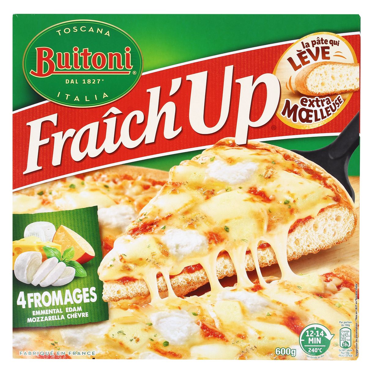Buitoni Fraich up Pizza 4 fromages Emmental, edam, mozzarella, chèvre