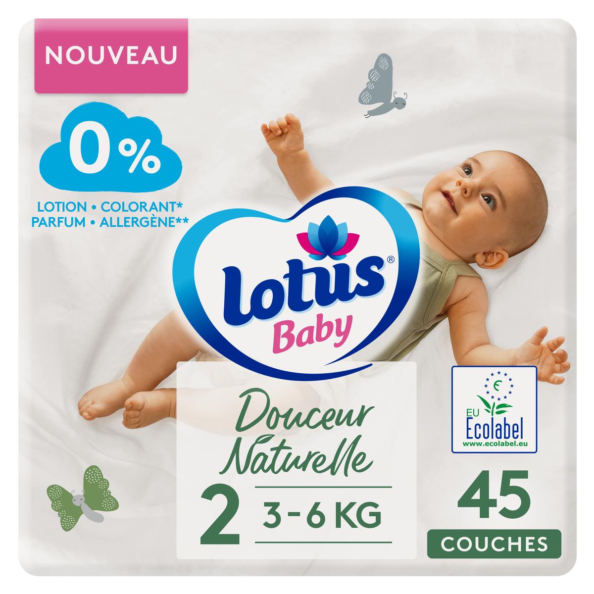 Achat Lotus Baby Couches bébé T2 3/6kg - Douceur Naturelle, 45 couches