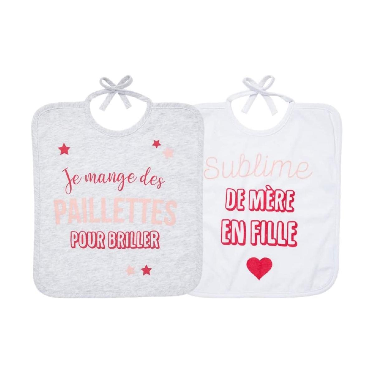 3148801028452 - Babycalin - Lot de 2 bavoirs 1er âge Fille à lacets