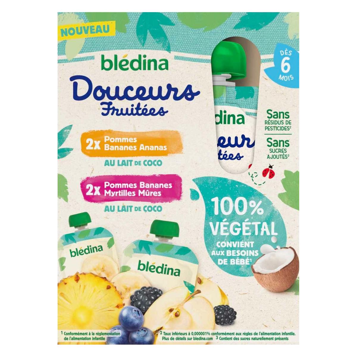 3041091669452 - Blédina - Douceurs Fruitées - 2 Variétés Végétales au Lait de Coco Gourde Bébé Dès 6 mois