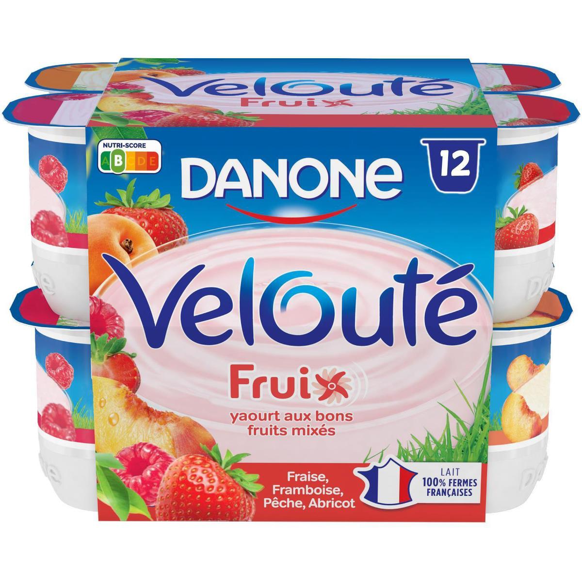 Yaourt aux fruits rouges brassé fraise framboise DANONE VELOUTE FRUIX