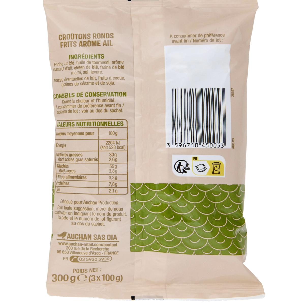 3596710450053 - Auchan - Croûtons à l'ail Sans Huile de Palme