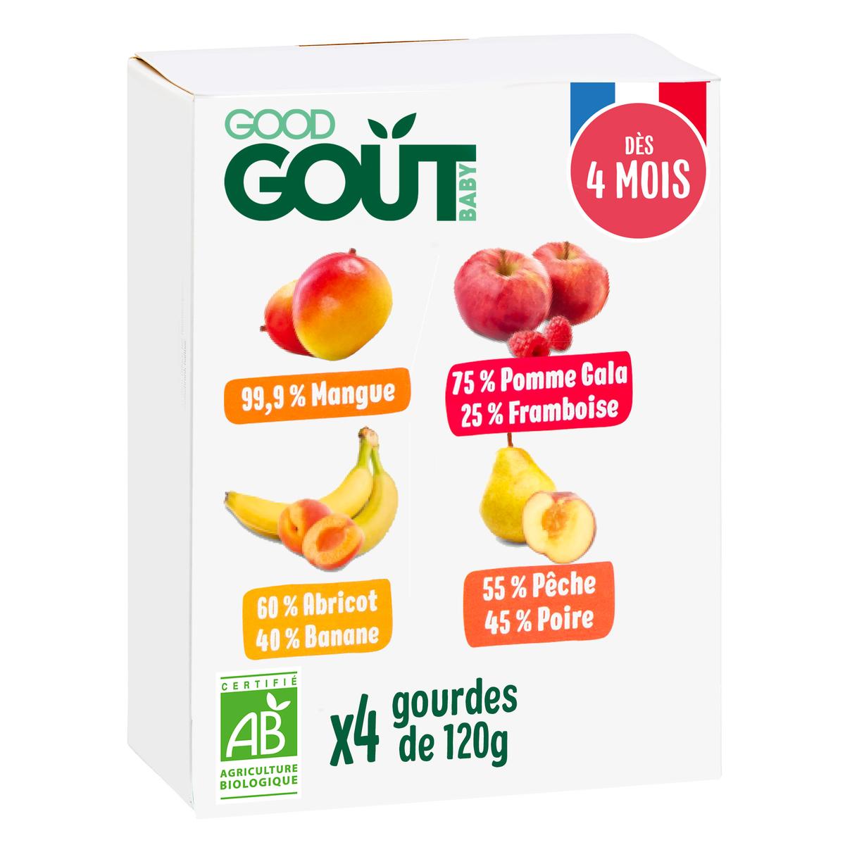 3760269312753 - Good Goût - 4 Variétés de Fruits Bio Gourde Bébé Dès 4 Mois