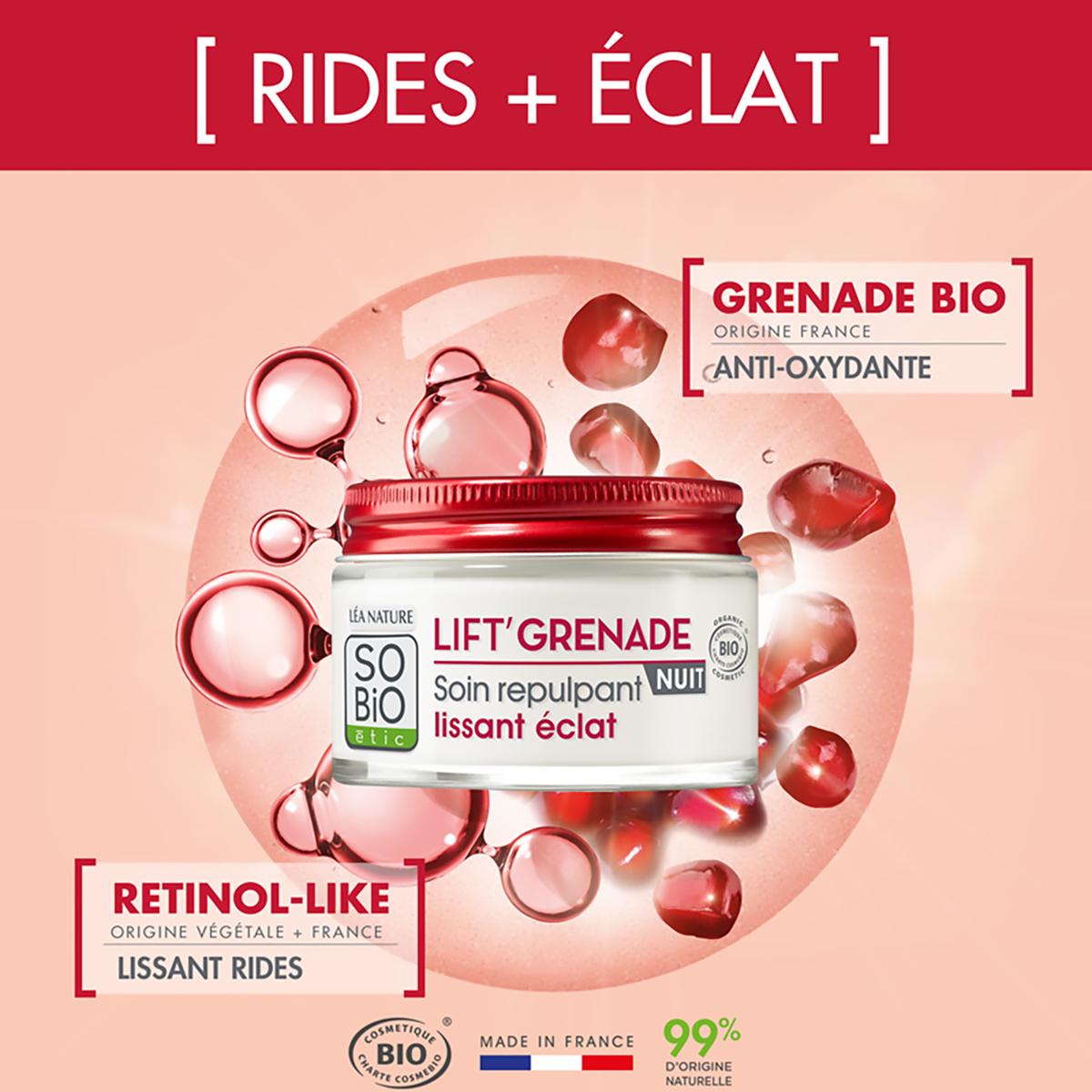 3517360024753 - SO'BIO ETIC - Soin repulpant nuit lissant éclat, Lift'Grenade