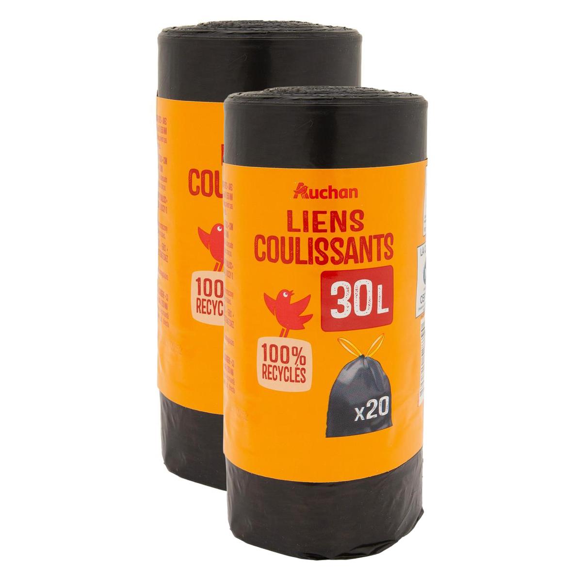 2050000409653 - Auchan - Sacs poubelle avec liens coulissants 30L