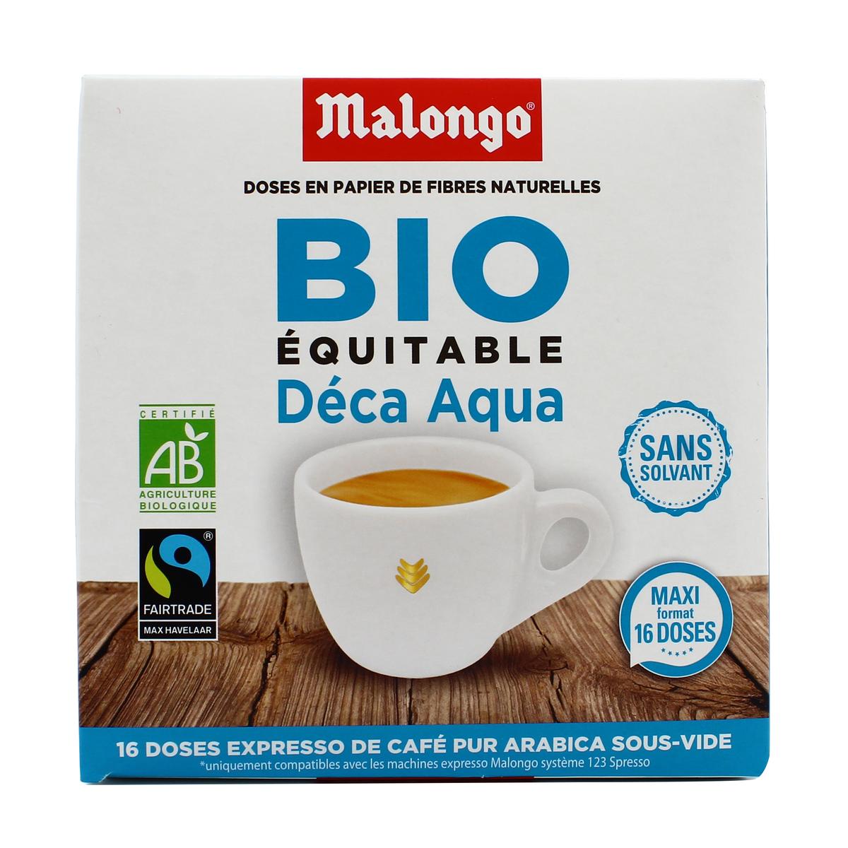 Livraison à domicile Malongo Café bio décaféiné deca aqua, 16 dosettes