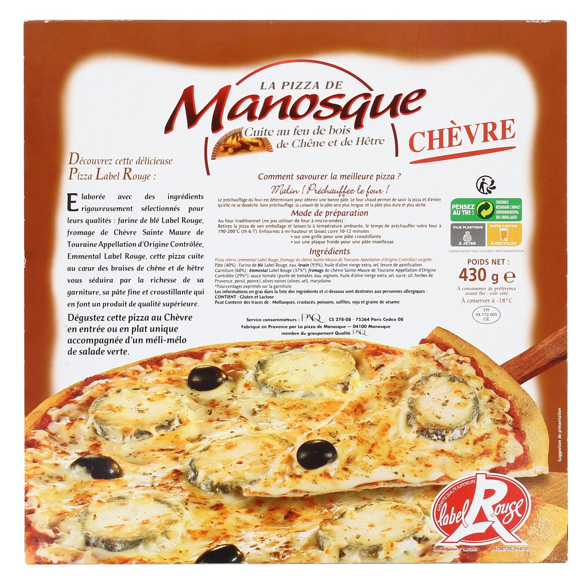 3498424203454 - La Pizza De Manosque - Pizza chèvre Label Rouge cuite au feu de bois de Chêne et de Hêtre
