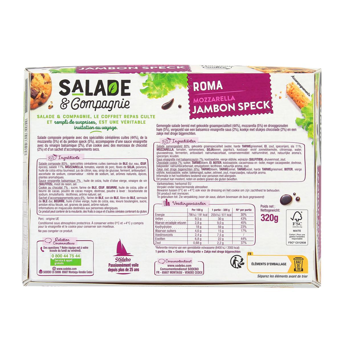 3242274034054 - Sodebo - Salade Repas Roma, Mozzarella - Jambon Speck - Tomates Marinées