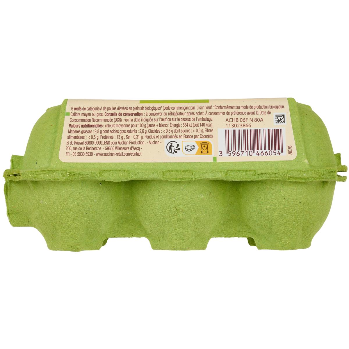 3596710466054 - Auchan Solidaires Bio - Oeufs de poules Bio élevées en plein air