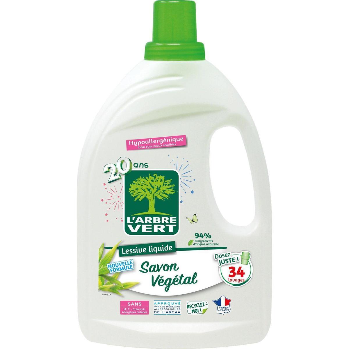 Acheter L'arbre Vert Lessive hypoallergénique au savon végétal, 4,95L