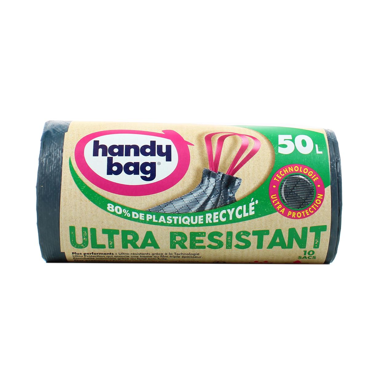 Handy Bag Sacs poubelle 50L liens ultra-résistants, 10 sacs de 50L