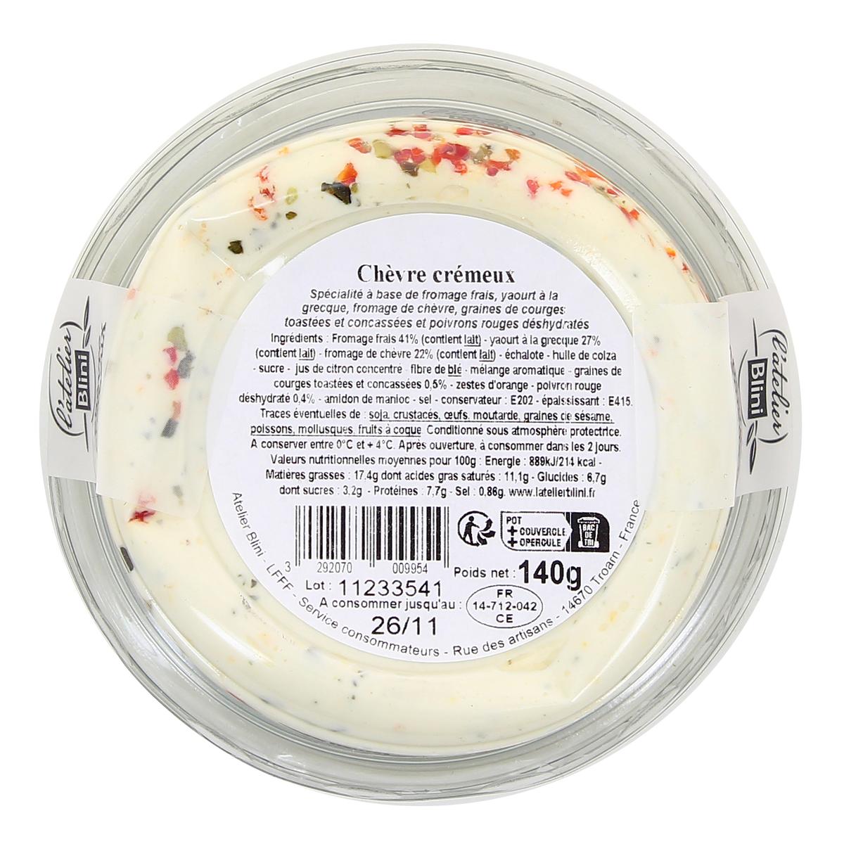 3292070009954 - Atelier Blini - Tartinable Chèvre Crémeux, graines de courges & poivrons rouge