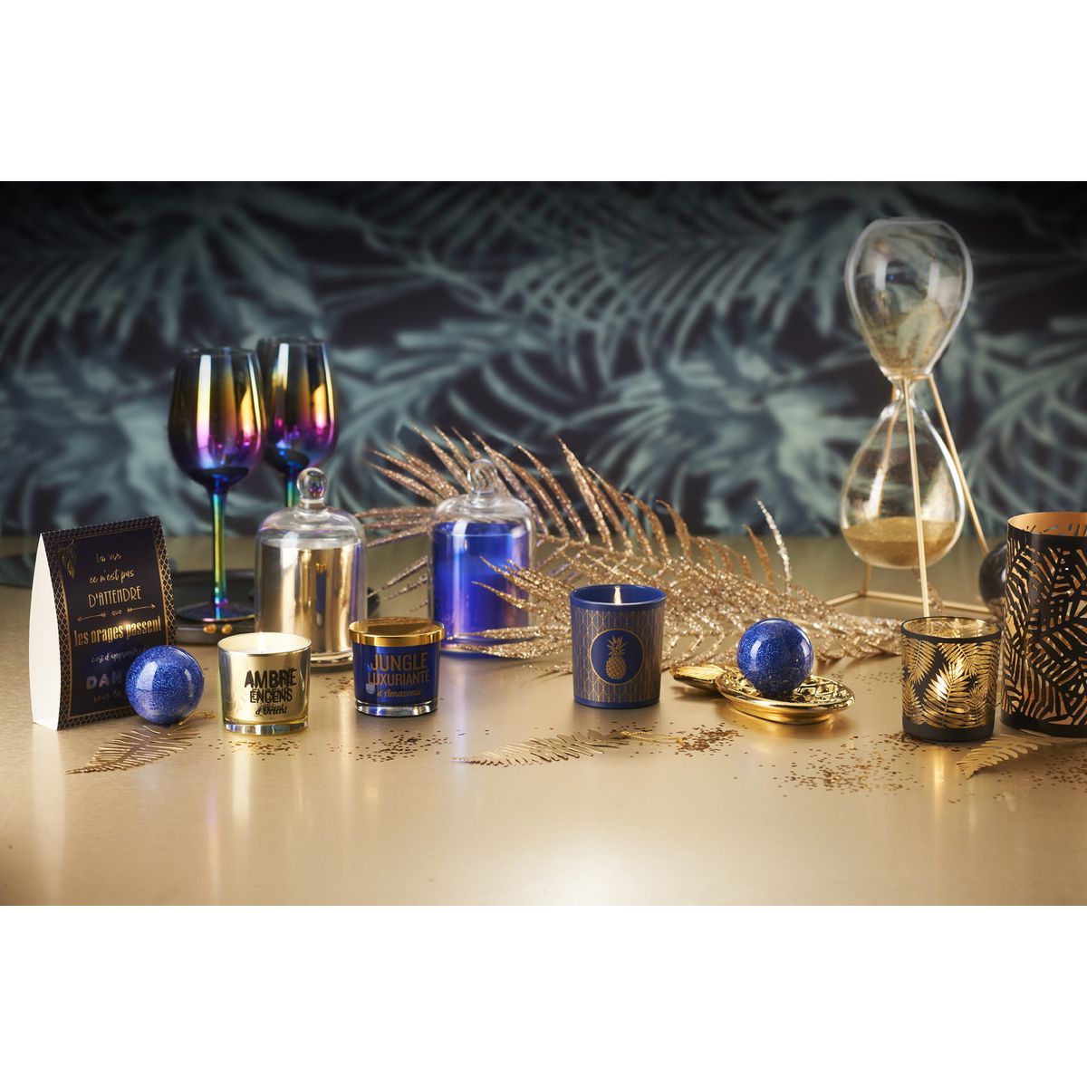 3065874327155 - Devineau - Photophore tropical métal noir intérieur or