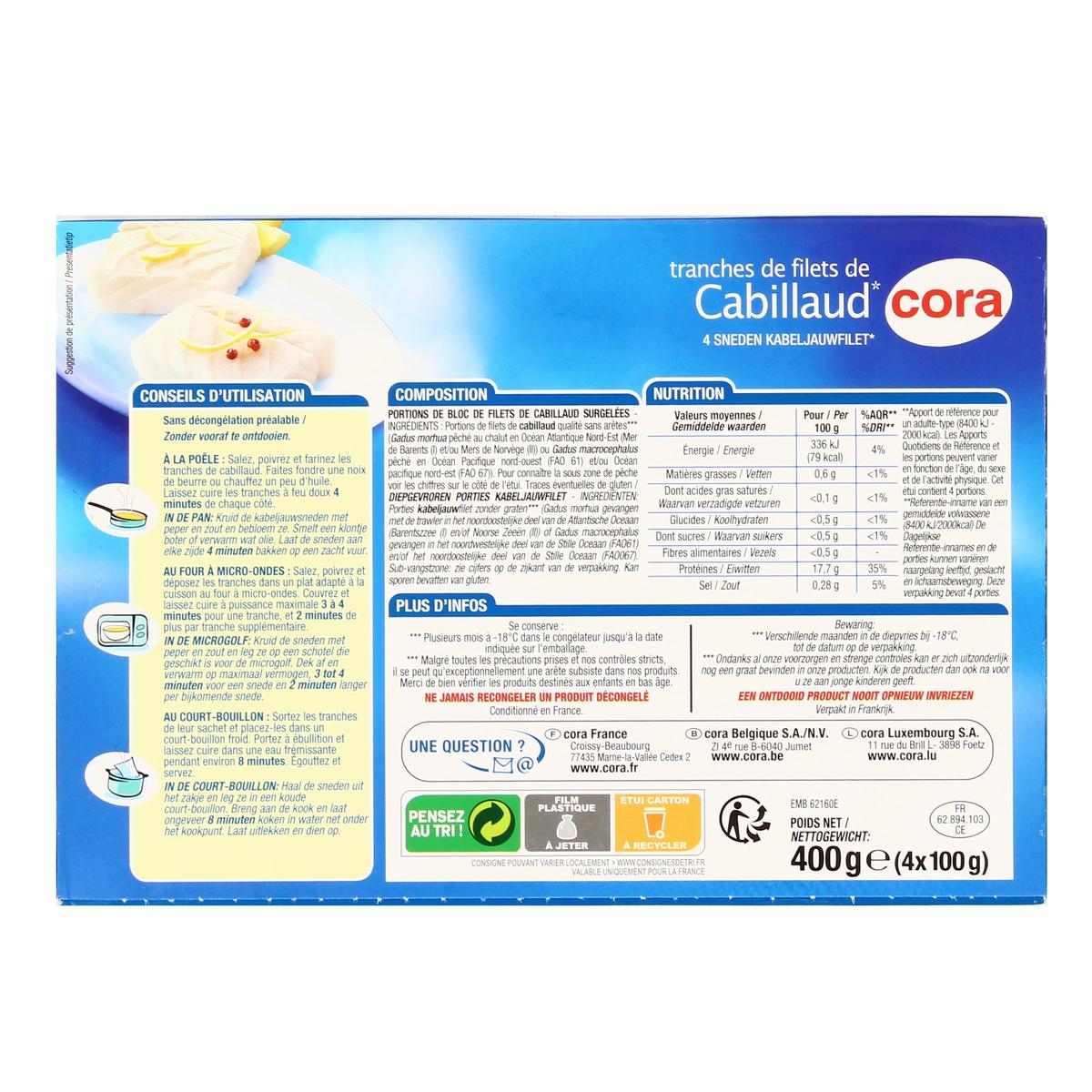 3257981677555 - Cora - 4 Tranches de filets de cabillaud 4x100g