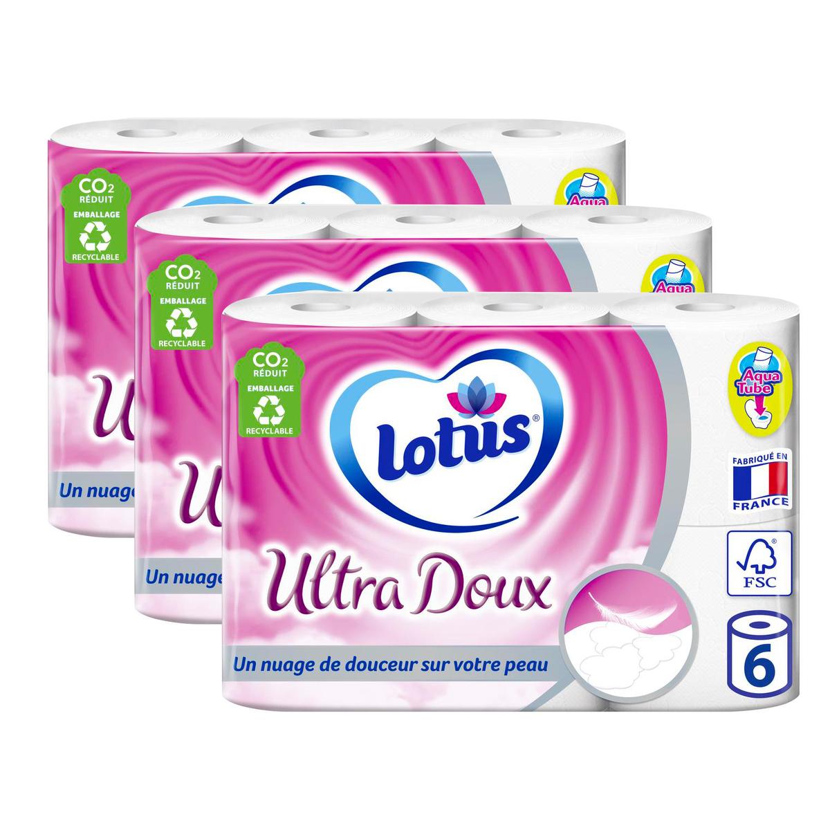 Promotion Lotus Papier toilette Aquatube Ultra-Doux, Lot de 3x6 rouleaux