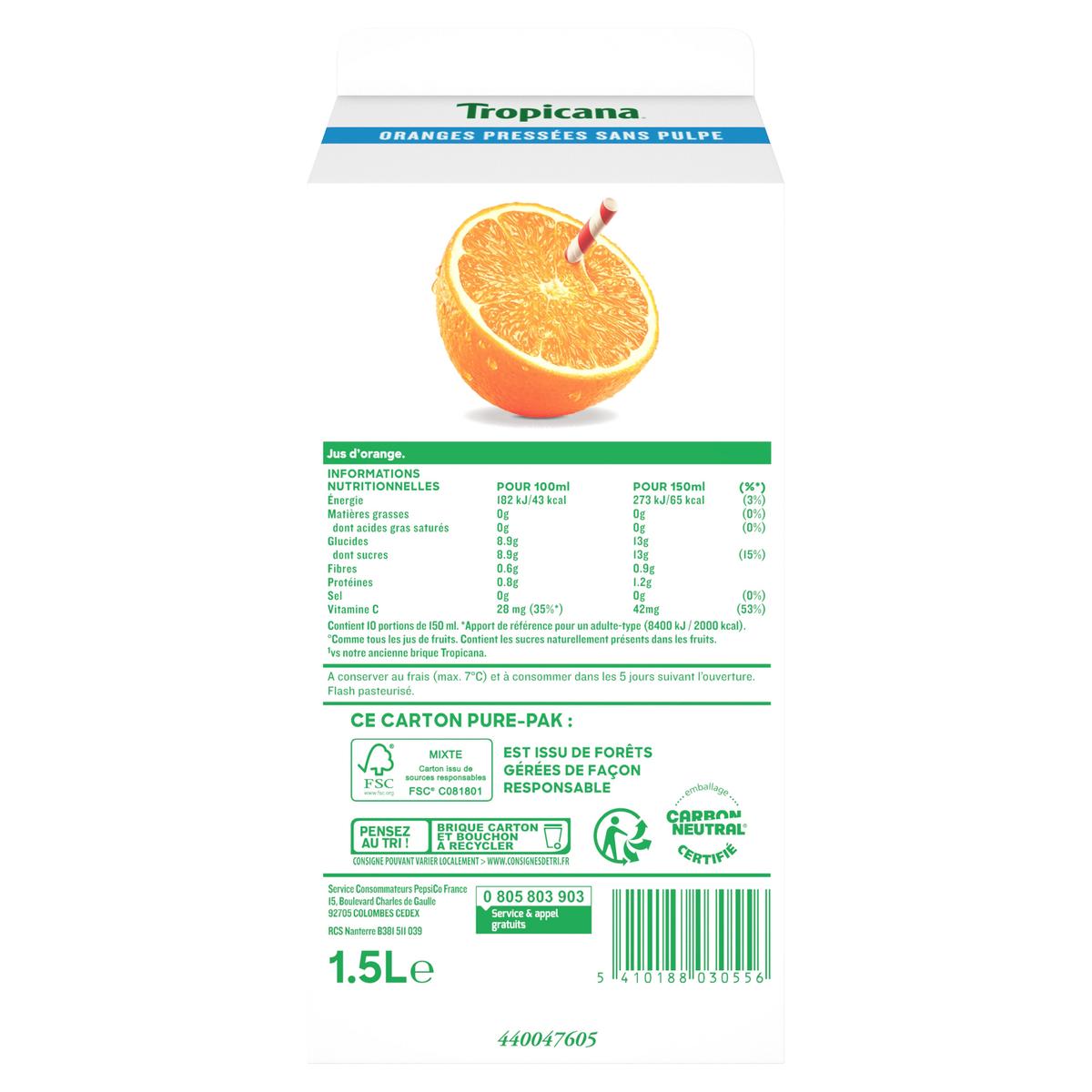 5410188030556 - Tropicana - Jus d'oranges sans pulpe