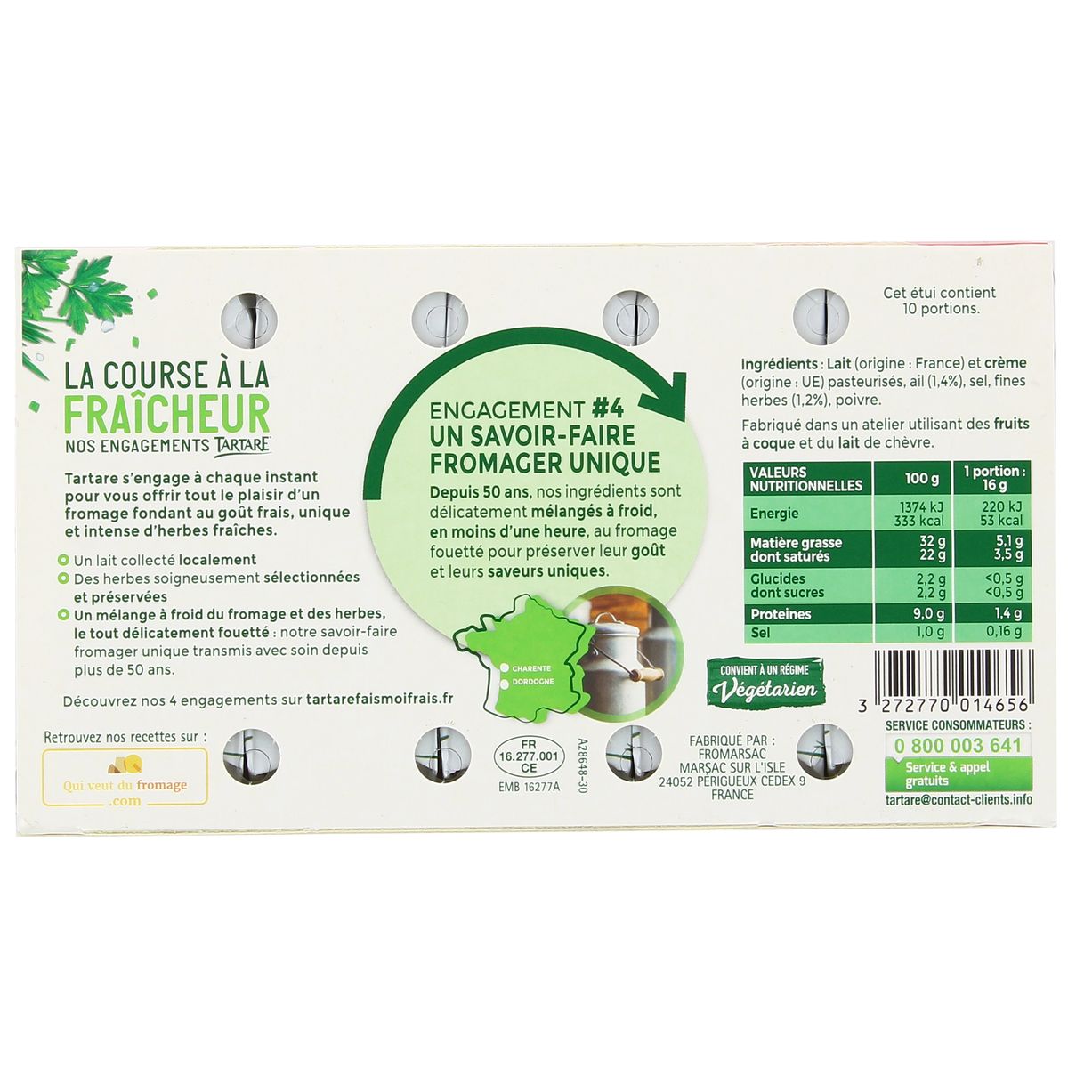 3272770014656 - Tartare - Fromage à tartiner Ail et fines herbes, 160g