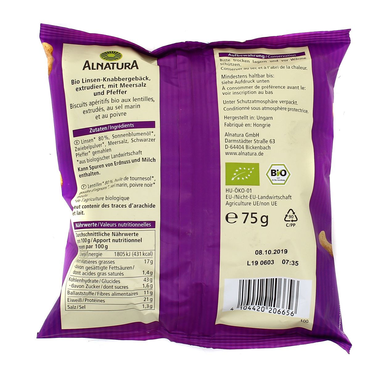 4104420206656 - Alnatura - Snack aux lentilles bio