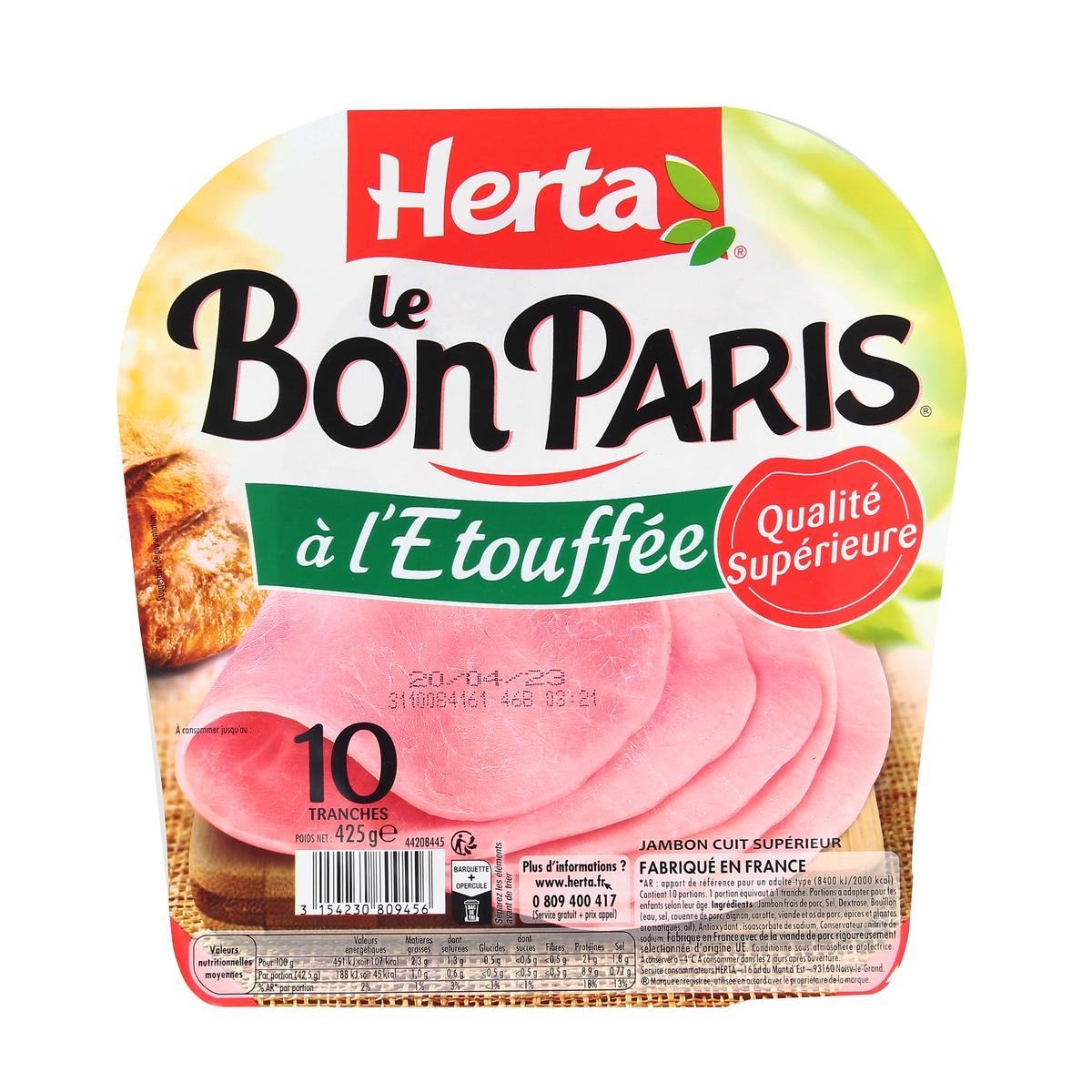 Acheter Herta Jambon Cuit à l'Etouffée Le Bon Paris, 425g, 10 tranches