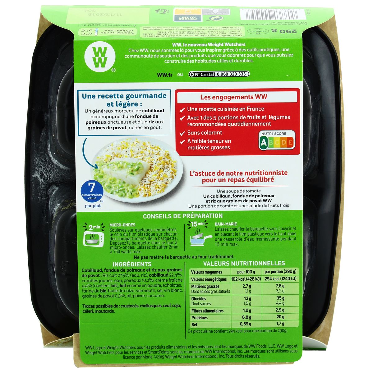 Livraison A Domicile Ww Cabillaud Poireaux Et Riz 290g