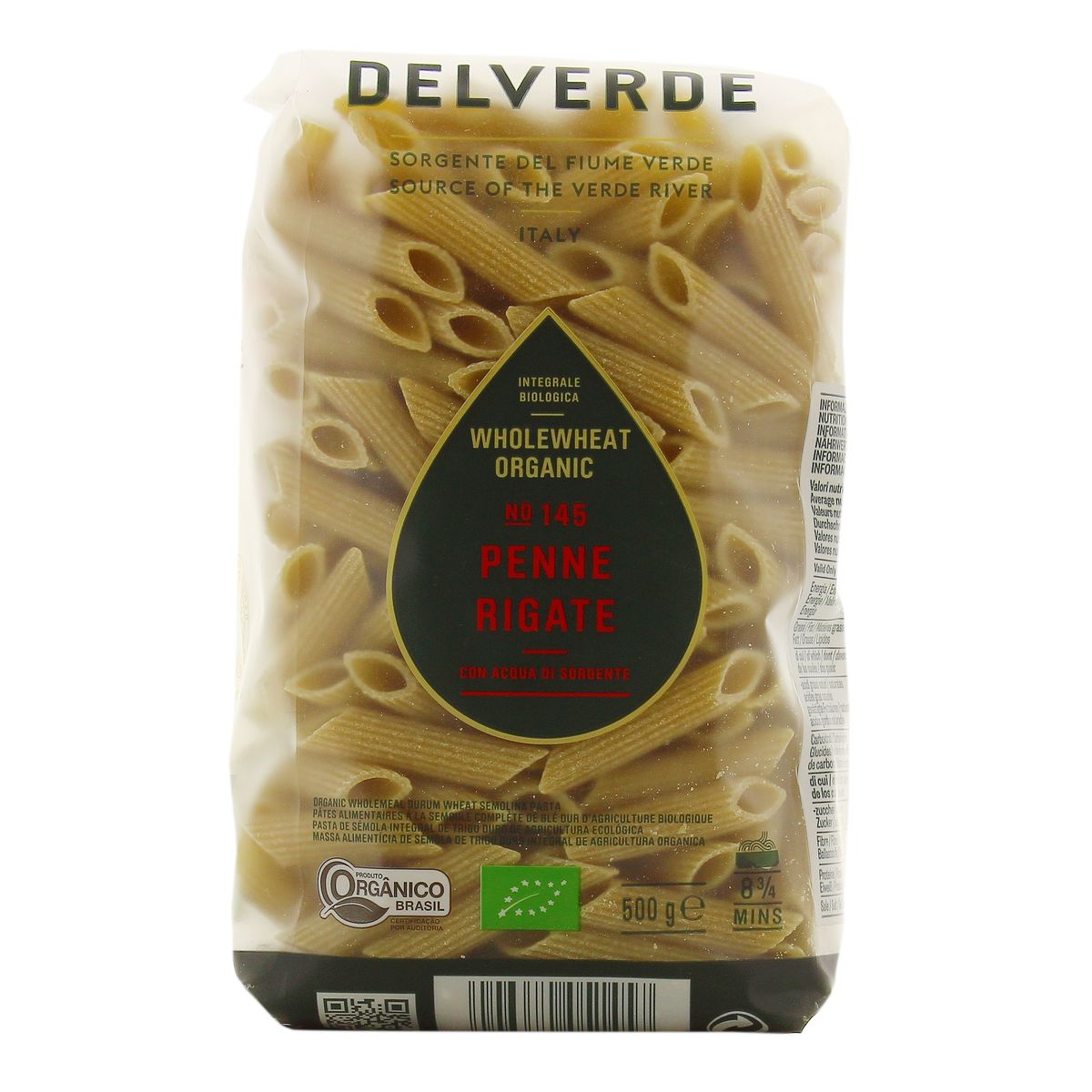 8006680051457 - Delverde - Pâtes Penne rigate N°145 à la semoule de blé dur complète bio