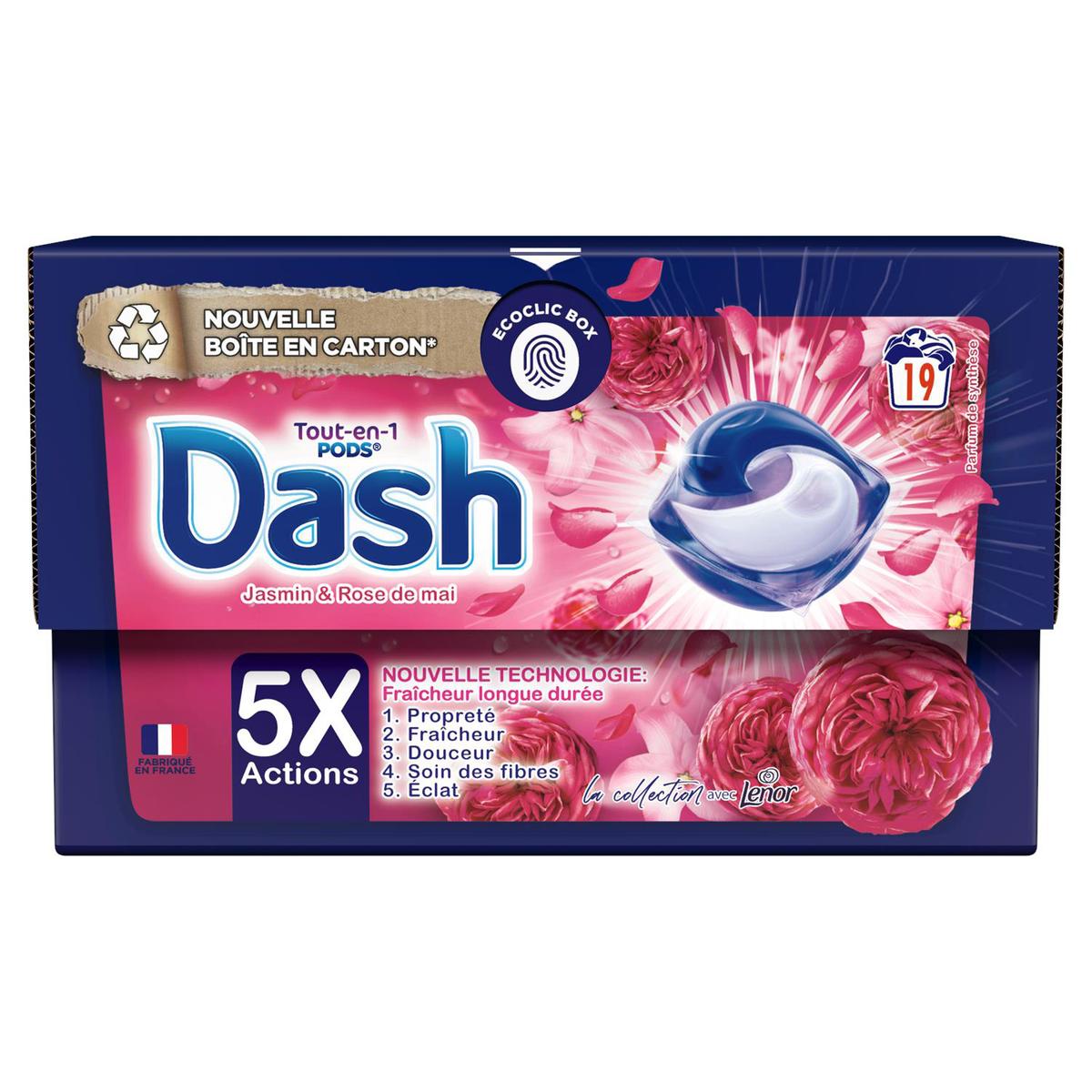 Dash - 3x40 Pods Tout-en-1 Jasmin Et Rose de Mai, Lessive en Capsules Dash